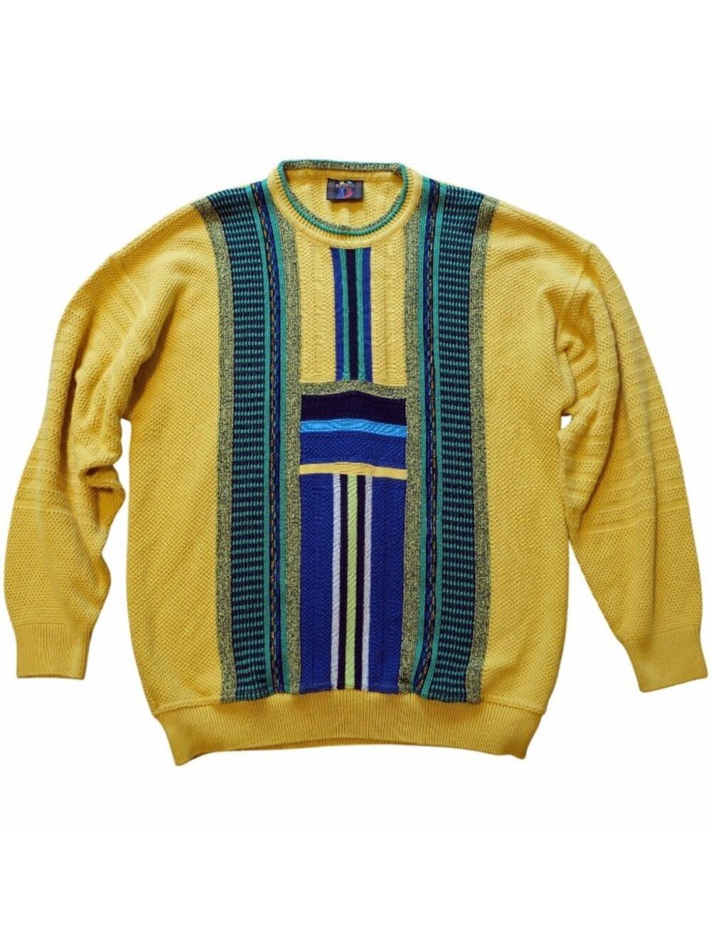 Vintage 90s BAFFO Italy Knit Sweater Men's Large Coogi Style Abstract Textured